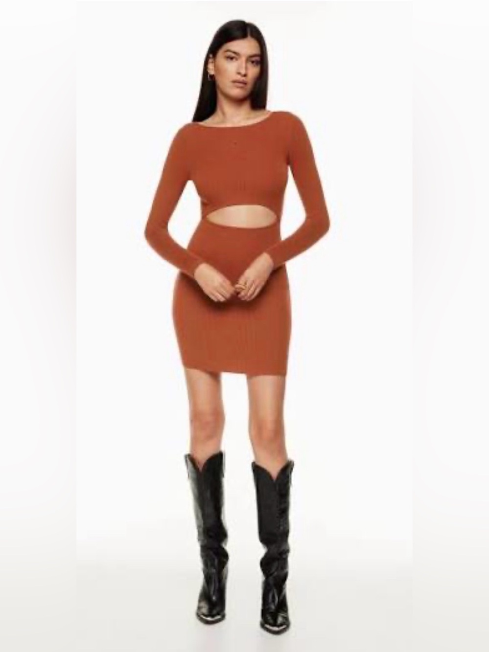Wilfred Rust Ribbed Knit Mini Dress